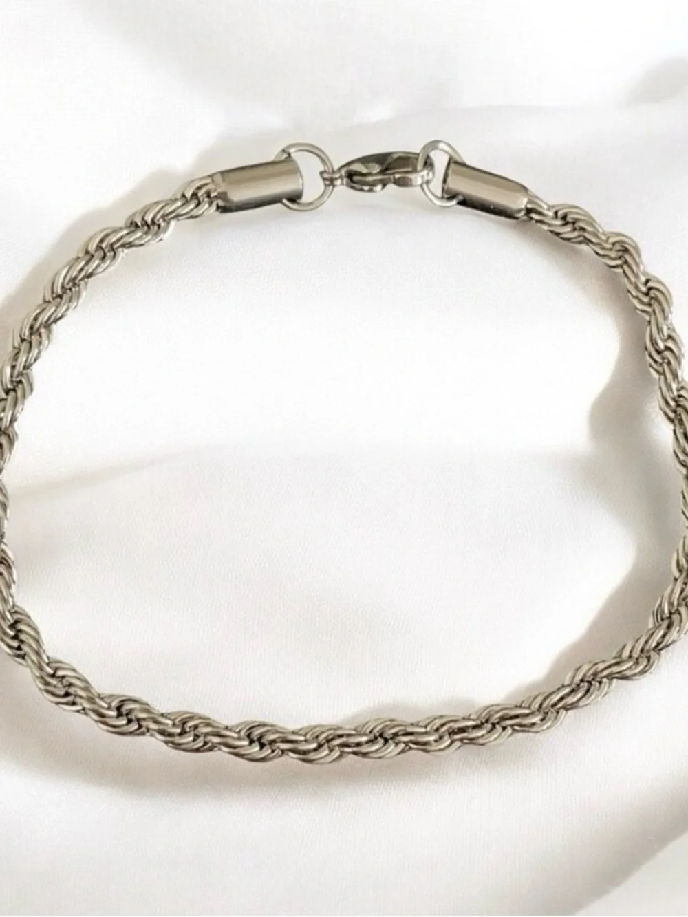 ROPE STAINLESS STEEL 5MM BRACELET- SILVER - 7.5 INCHES IN LENGTH